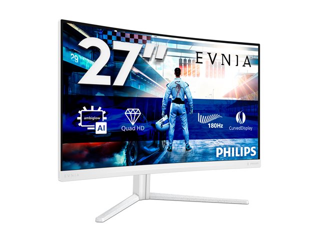 Philips Evnia 5000 27M2C5501 - LED monitor - gaming - curved - 27\" - 2560 x 1440 QHD @ 180 Hz - Fast VA - 5000:1 - HDR10 - 0.5 ms - 2xHDMI, DisplayPort - white
