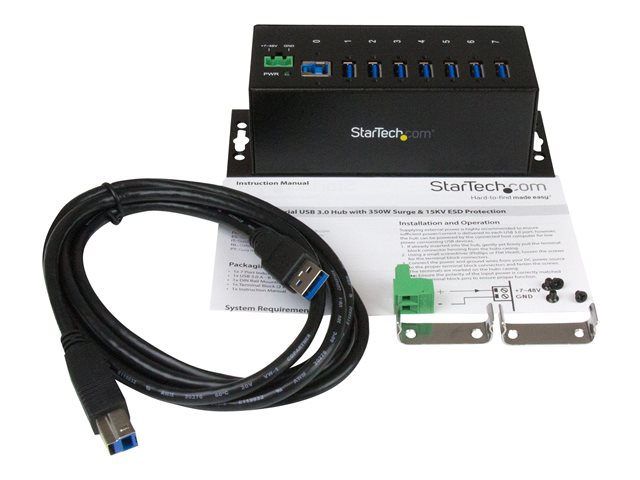 StarTech.com 7-Port USB 3.0 Hub - Metal Industrial USB-A Hub with ESD Protection & 350W Surge Protection - Din Rail, Wall or Desk Mountable - TAA Compliant USB Expander Hub (ST7300USBME) - Hub - 7 x SuperSpeed USB 3.0 - DIN rail mountable, wall-mountable - DC power - for P/N: ITB20D3250, USB312SAT3CB, USB315CB2M, USBLT1MWS, USBLT2MBR, USBLTM1MBK, USBLTM1MWH