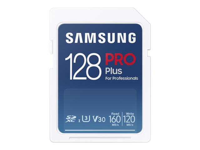 Samsung PRO Plus MB-SD128K - Flash memory card - 128 GB - Video Class V30 / UHS-I U3 - SDXC UHS-I - white
