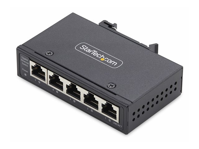 StarTech.com 5-Port Unmanaged Industrial Ethernet Switch - IP30 - TAA - Switch - unmanaged - 5 x 10/100/1000Base-T - DIN rail mountable, wall-mountable - DC - TAA Compliant