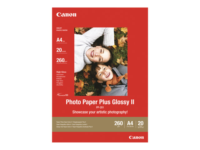 Canon Photo Paper Plus Glossy II PP-201 - Glossy - 130 x 180 mm - 260 g/m² - 20 sheet(s) photo paper - for PIXMA iP2700, iX7000, MG2555, MP520, MP610, MP970, MX300, MX310, MX700, MX850, TS7450