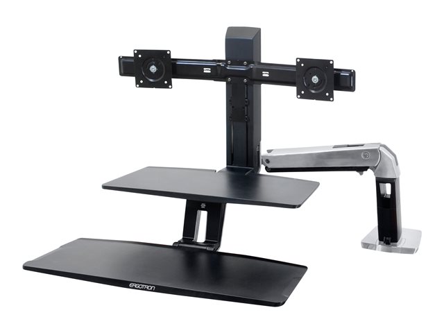 Ergotron WorkFit-A with Suspended Keyboard, Dual - Stand (tray, fasteners, desk clamp mount, grommet mount, pivot, swing arm, crossbar) for 2 LCD displays / keyboard - black, polished aluminium - screen size: up to 24\"