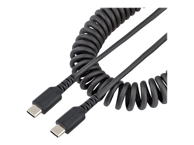 StarTech.com 3ft (1m) USB C Charging Cable, Coiled Heavy Duty Fast Charge & Sync USB-C Cable, High Quality USB 2.0 Type-C Cable, Rugged Aramid Fiber, TPE, 3A, S20, iPad, Pixel - Durable Male to Male USB, Black - USB cable - 24 pin USB-C (M) to 24 pin USB-C (M) - USB 2.0 - 3 A - 1 m - coiled - black