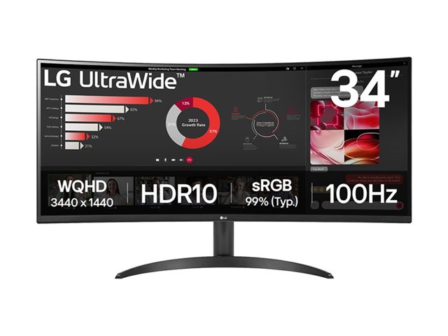 LG UltraWide 34WR50QK-B - LED monitor - curved - 34\" - 3440 x 1440 WQHD @ 100 Hz - VA - 300 cd/m² - 3000:1 - HDR10 - 5 ms - 2xHDMI, DisplayPort