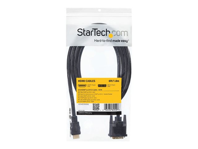 StarTech.com 6ft (1.8m) HDMI to DVI Cable, DVI-D to HDMI Display Cable (1920x1200p), Black, 19 Pin HDMI Male to DVI-D Male Cable Adapter, Digital Monitor Cable, M/M, Single Link - DVI to HDMI Cord (HDMIDVIMM6) - Adapter cable - HDMI male to DVI-D male - 1.83 m - black - for P/N: DK31C3HDPD, DK31C3HDPDUE, MDP2HDEC, ST121HD20FXA, VID2HDCON2, VS424HD4K60