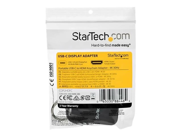 StarTech.com Compact USB C to HDMI Adapter, 4K 30Hz USB Type-C to HDMI 1.4 Video Display Converter with Keychain Ring, USB-C DP Alt Mode to HDMI Monitor Dongle, Thunderbolt 3 Compatible - USB-C Keychain Adapter (CDP2HDFC) - Adapter - 24 pin USB-C male to HDMI female - black - 4K support