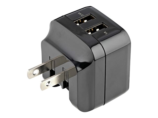 StarTech.com Travel USB Wall Charger - 2 Port - Black - Universal Travel Adapter - International Power Adapter - USB Charger (USB2PACBK) - Power adapter - 17 Watt - 3.4 A - 2 output connectors (USB) - black - for P/N: USBLT1MWS, USBLT2MBR, USBLT2MW, USBLT30CMW, USBLTM1MBK, USBLTM1MWH, VID2VGATV3