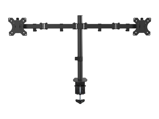 Fits display 13-27\" with vesa sizes 75 x 75 or 100 x 100 - 2 part arms - rotate - quick-release - swivel tilt - clamp or grommet - post height 465 mm - max between screen centres 790 mm - matt black