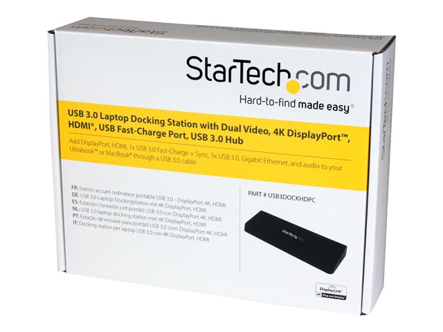 StarTech.com USB 3.0 Docking Station Dual Monitor with HDMI & 4K DisplayPort, 4x USB-A, Gigabit Ethernet, USB Type A Universal Laptop Dock with USB 3.1 Gen 1 Hub (5 Gbps) and Charging - Mac, Windows, Chrome (USB3DOCKHDPC) - Docking station - USB - HDMI, DP - 1GbE - for P/N: ARMBARDUO, ARMDUAL, ARMDUAL30, ARMSLIMDUO