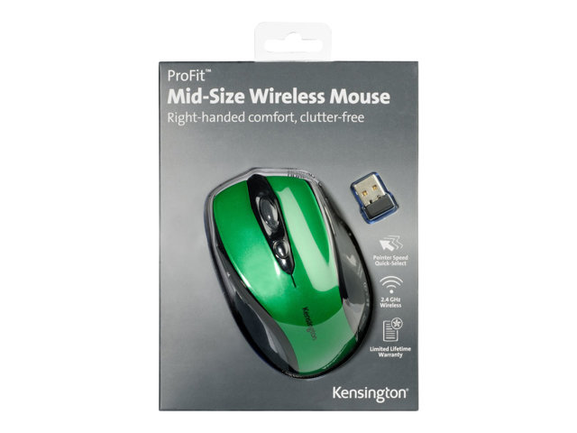 Kensington Pro Fit Mid-Size - Mouse - right-handed - optical - wireless - 2.4 GHz - USB wireless receiver - Emerald Green
