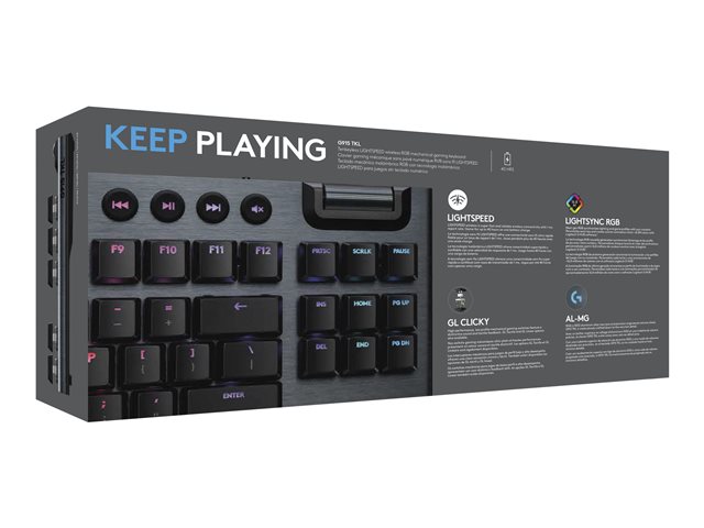 Logitech G G915 TKL - Keyboard - backlit - wireless - USB, Bluetooth, 2.4 GHz - key switch: GL Clicky - carbon