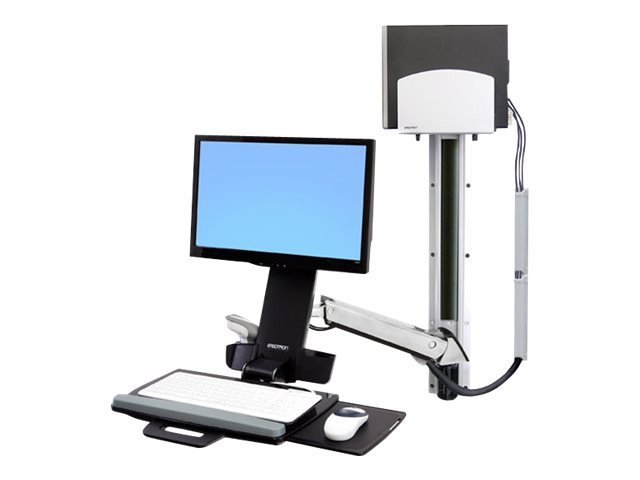 Ergotron StyleView - Mounting kit (handle, mouse holder, 2 track covers, 2 cable channels, wrist rest, barcode scanner holder, wall CPU mount, adjustable monitor arm, wall track 34\", CPU and arm track mount bracket kits, keyboard tray with left/right mouse tray, combo arm, VESA mount, medium CPU holder) - Constant Force Technology - for LCD display / PC equipment - sit-stand combo system - aluminium, high-grade plastic - polished aluminium - screen size: up to 24\"