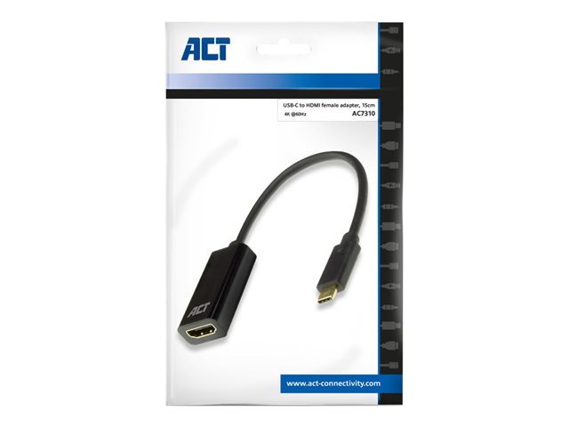 High Speed - videoadapter - 24 pin USB-C male naar HDMI female - 15 cm - beschermd - zwart - ondersteunt 4K60Hz (4096 x 2160)