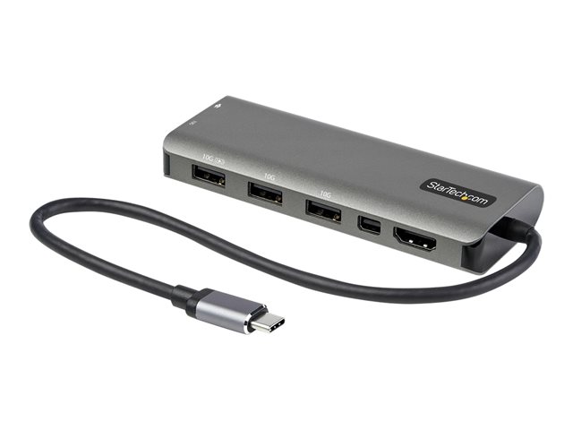 StarTech.com USB C Multiport Adapter, USB-C to HDMI or Mini DisplayPort 4K 60Hz, 100W Power Delivery Pass-Through, 4-Port 10Gbps USB Hub, USB Type-C Mini Dock, 12\"/30cm Long Attached Cable - Works w/ Thunderbolt 3 (DKT31CMDPHPD) - Docking station - U