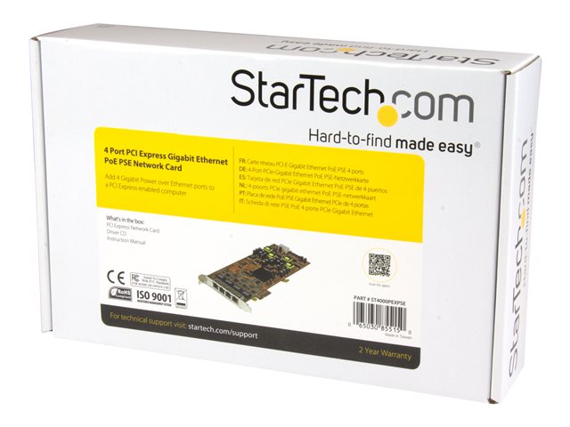 StarTech.com 4 Port Gigabit PoE (Power over Ethernet) Card - PCIe Network Card - PoE / PoE+ Up to 25W Per Port - PCIe NIC - Gigabit Ethernet Card (ST4000PEXPSE) - Network adapter - PCIe x4 - Gigabit Ethernet x 4