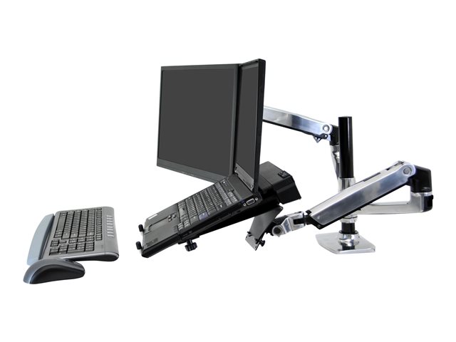 Ergotron LX - Mounting kit (desk clamp mount, grommet mount, pole, 2 articulating arms, 2 extension brackets, notebook tray) - for 2 LCD displays or LCD display and notebook - polished aluminium - screen size: up to 24\" - desktop