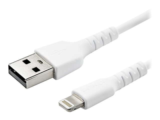 StarTech.com 3 ft(1m) Durable White USB-A to Lightning Cable, Heavy Duty Rugged Aramid Fiber USB Type A to Lightning Charger/Sync Power Cord, Apple MFi Certified iPad/iPhone 12 Pro Max - iPhone 7/8/11/11 Pro - Lightning cable - USB male straight to Lightning male straight - 1 m - double shielded - white