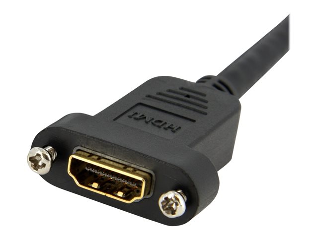 StarTech.com 3ft HDMI Female to Male Adapter, 4K High Speed Panel Mount HDMI Cable, 4K 30Hz UHD HDMI, 10.2 Gbps Bandwdith, 4K HDMI 1.4 Video, HDCP 1.4, HDMI Female to HDMI Male Cable - HDMI Panel Mount Connector - HDMI cable - HDMI female to HDMI male - 91 cm - black - molded - for P/N: CDP2HDMM2MB, DP2HDMM2MB, HDDVIMM3, HDMM1MP, HDMM2MP, HDMM3MP, HDPMM50, MDP2HDMM2MB