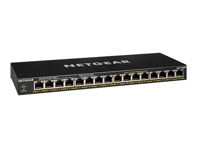 NETGEAR GS316P - Switch - unmanaged - 16 x 10/100/1000 (PoE+) - desktop, wall-mountable - PoE+ (115 W)
