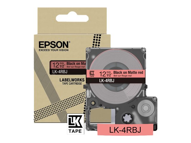 Epson LabelWorks LK-4RBJ - Black on matte red - Roll (1.2 cm x 8 m) 1 cassette(s) hanging box - tape cartridge - for LabelWorks LW-C410, LW-C610