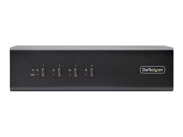 StarTech.com 4-Port Dual-Monitor DisplayPort KVM Switch, 4K 60Hz, 2x USB 5Gbps Hub Ports, 2x USB 2.0 HID Ports, Hotkey and Push-Button Switching, TAA Compliant - 3.5mm Audio, HDCP (P4DD46A2-KVM-SWITCH) - KVM / audio switch - 4 x KVM / audio / USB - 1