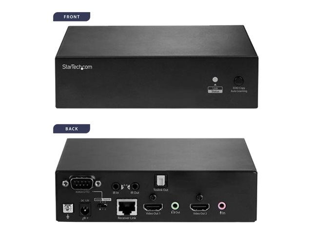 StarTech.com Dual HDMI over CAT5e / CAT6 Extender - 1080p over CAT6 or CAT5e - Up to 295 ft. (90m) (ST222HDBT) - Video/audio/infrared extender - HDMI - over CAT 5e/6 - up to 90 m - TAA Compliant