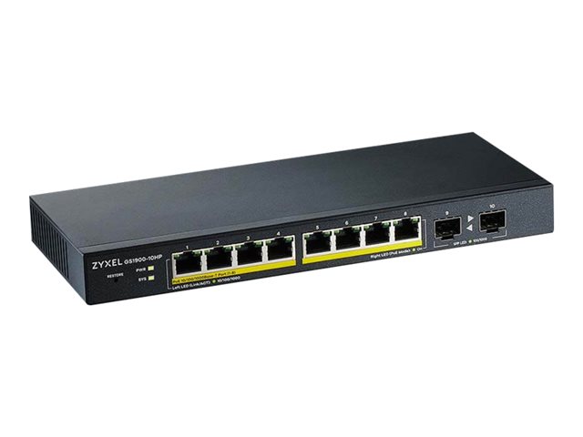 Zyxel GS1900-10HP - Switch - smart - 8 x 10/100/1000 (PoE+) + 2 x Gigabit SFP - desktop, wall-mountable - PoE+ (77 W)