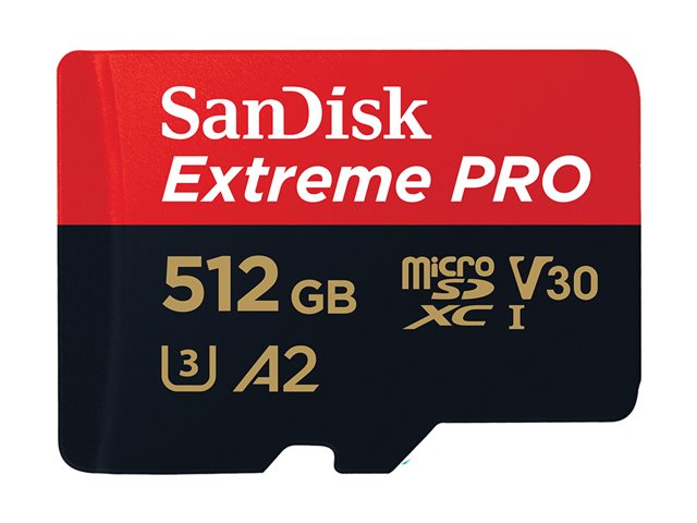 SanDisk Extreme Pro - Flash memory card (microSDXC to SD adapter included) - 512 GB - A2 / Video Class V30 / UHS-I U3 / Class10 - microSDXC UHS-I