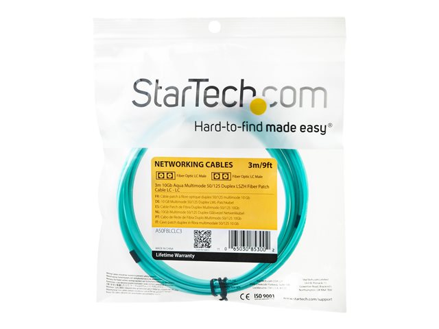 StarTech.com 3m Fiber Optic Cable - 10 Gb Aqua - Multimode Duplex 50/125 - LSZH - LC/LC - OM3 - LC to LC Fiber Patch Cable - Patch cable - LC multi-mode (M) to LC multi-mode (M) - 3 m - fibre optic - duplex - 50 / 125 micron - OM3 - halogen-free - aqua - for P/N: J9152AST, MASFP10GBSR, SFP10GBLRMST, SFP10GBSRST, SFP10GSRSST, SFP10GSRXST