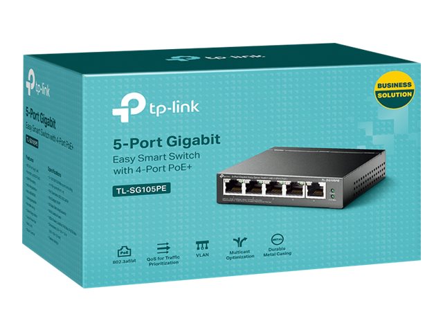TP-Link TL-SG105PE - Switch - Managed - 5 x 10/100/1000 (4 PoE+) - desktop - PoE+ (65 W)