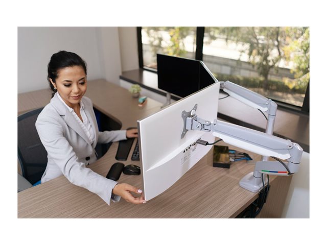 Kensington SmartFit One-Touch Dual Monitor Arm - Mounting kit - adjustable arm - for 2 monitors - metal - silver grey - screen size: 13\"-32\" - C-clamp, grommet, desk-mountable
