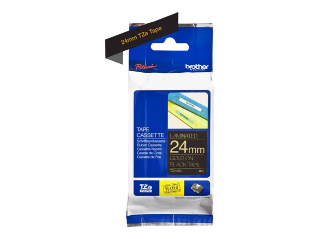 Brother TZe-R354 - Satin - gold on black - Roll (2.4 cm x 4 m) 1 cassette(s) ribbon tape - for Brother PT-D600, P-Touch PT-3600, D800, E550, E800, P750, P900, P950, P-Touch EDGE PT-P750