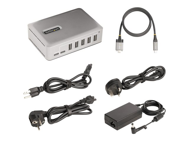 StarTech.com 7-Port USB-C Hub, 5x USB-A + 2x USB-C, Self-Powered w/ 65W Power Supply, USB 3.1 10Gbps Hub w/ BC1.2 Charging, Desktop/Laptop USB Hub with 3ft Locking USB-IF Certified Cable - USB Expansion Hub (10G5A2CS-USB-C-HUB) - Hub - 5 x USB 3.2 Gen 2 + 2 x USB-C 3.2 Gen 2 - desktop