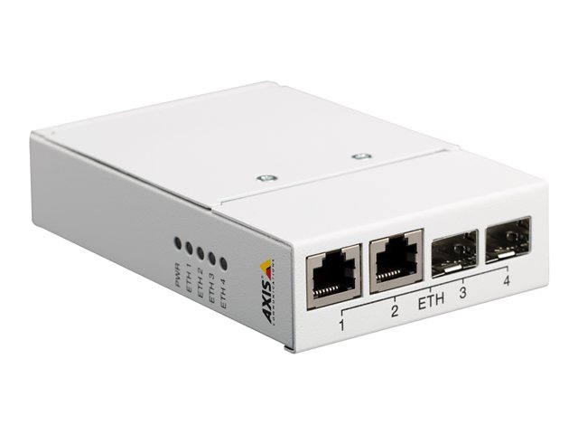 AXIS T8604 Media Converter Switch - Fibre media converter - 1GbE - 10Base-T, 100Base-TX, 1000Base-X, 100Base-X - 2 ports - RJ-45 / SFP (mini-GBIC) - for AXIS P1385-E, P1455-LE, P1455-LE-3, P3818-PVE, Q1942-E, Q3538-SLVE