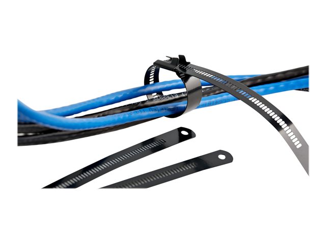 StarTech.com 9\"(22cm) Metal Cable Ties, 1/4\"(7mm) wide, 2-1/4\"(55mm) Bundle Dia. 100lb(45kg) Tensile Strength, Nylon Coated 316 Stainless Steel, Self Locking Metal Detectable Ties, 50 Pack - Nylon 11 Coated Ties (CBMMCT) - Cable tie - indoor, outdoor - 22.5 cm - black - TAA Compliant (pack of 50) - for P/N: CBMMCTTOOL