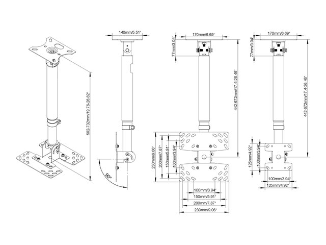 Vision - Mounting kit (ceiling mount) - for flat panel - steel - white, black - screen size: 32\"-50\"