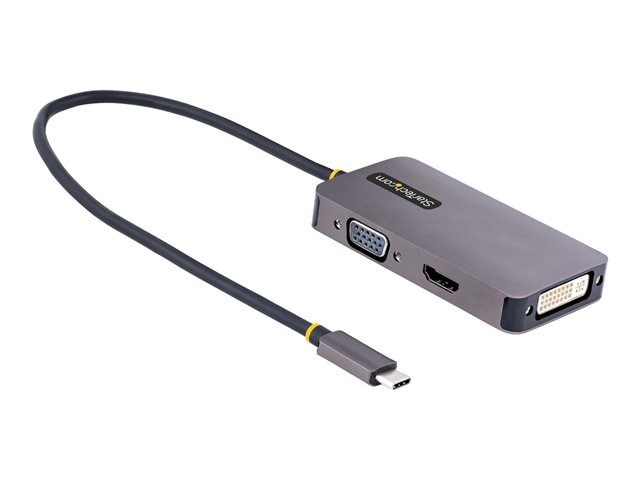 StarTech.com USB C Video Adapter, USB C to HDMI DVI VGA Adapter, Up to 4K 60Hz, Aluminum, Multiport Video Display Adapter for Laptops, Thunderbolt 3/4 Compatible, USB Type C Monitor Adapter - USB C Travel Adapter (118-USBC-HDMI-VGADVI) - Docking station - USB-C - VGA, DVI, HDMI