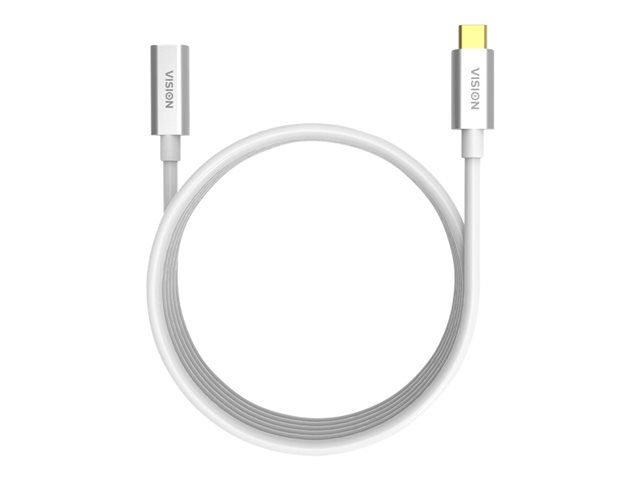 VISION Professional installation-grade USB-C extension cable - LIFETIME WARRANTY - USB 3.2 Gen 1 5 Gbps - supports 3A charging current - USB-C 3.2 (M) to USB-C 3.2 (F) - outer diameter 4.5 mm - 22+30 AWG - 2 m - white