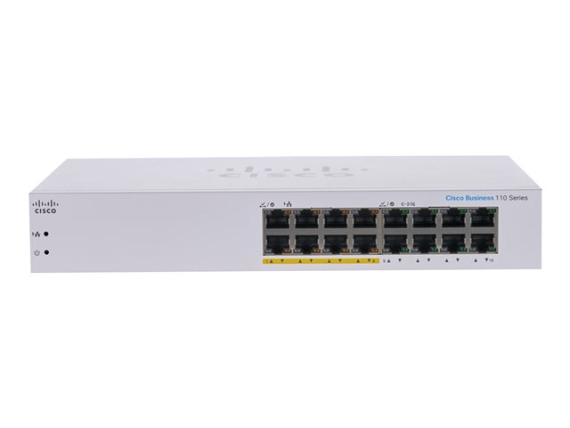 Cisco Business 110 Series 110-16PP - Switch - unmanaged - 8 x 10/100/1000 (PoE) + 8 x 10/100/1000 - rack-mountable, desktop, wall-mountable - PoE (64 W)