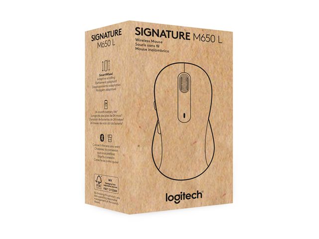 Logitech Signature M650 L for Business - Mouse - right-handed - 5 buttons - wireless - 2.4 GHz, Bluetooth - Logitech Logi Bolt USB receiver - graphite