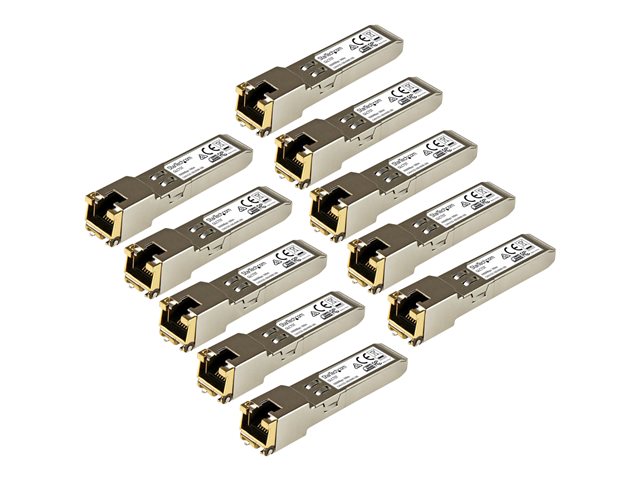 StarTech.com Cisco GLC-T Compatible SFP Module, 1000BASE-T, SFP to RJ45 Cat6/Cat5e, 1GE Gigabit Ethernet SFP, RJ-45 (Copper) 100m, Cisco Firepower, ASR920, IE2000, Mini GBIC Transceiver - Lifetime Warranty (GLCT10PKST) - SFP (mini-GBIC) transceiver module (equivalent to: Cisco GLC-T) - 1GbE - 1000Base-T - RJ-45 - up to 100 m (pack of 10)