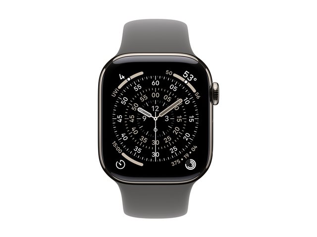 Apple Watch Series 11 GPS + Cellular 42mm Natural Titanium Case with Stone Grey Sport Band - S/M