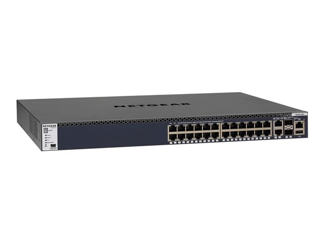 NETGEAR M4300-28G - Switch - L3 - Beheerd - 2 x 10/100/1000/10000 + 2 x 10 Gigabit SFP+ + 24 x 10/100/1000 - luchtstroom van voorkant naar achterkant - rack-uitvoering