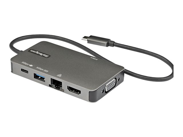 StarTech.com USB-C Multiport Adapter, USB-C to 4K 30Hz HDMI or 1080p VGA, USB Type-C Mini Dock with 100W Power Delivery Passthrough, 3-Port USB 3.0 Hub 5Gbps, GbE, 12\" Long Attached Cable - Works w/ Thunderbolt 3 (DKT30CHVPD2) - Docking station - USB-C - HDMI, VGA - 1GbE