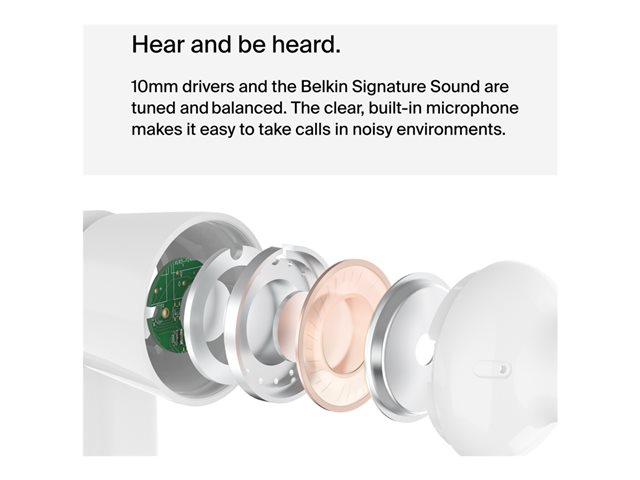 Belkin ROCKSTAR - Earphones with mic - in-ear - wired - USB-C - noise isolating - white