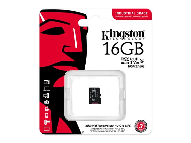 Kingston Industrial - Flash memory card - 16 GB - A1 / Video Class V30 / UHS-I U3 / Class10 - microSDHC UHS-I
