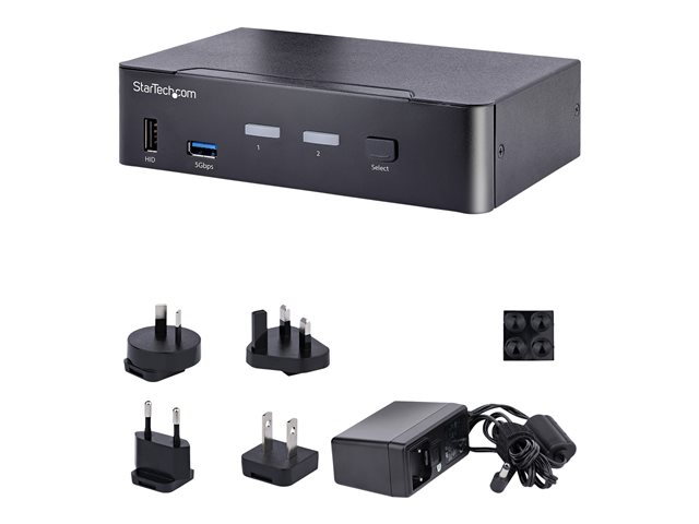 StarTech.com USB C KVM Switch, 2 Port DisplayPort KVM w/ 4K 60Hz UHD HDR Video, 3.5mm Audio, USB Type C KVM Switch, 4x USB HID and 2x USB A 3.2 Gen 1 5Gbps Hub, Thunderbolt 3/4 Compatible - Hot Key Switching (SV231DPUCA) - KVM / audio / USB switch - 2 x KVM / audio / USB - desktop - TAA Compliant