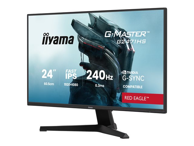 24\"WIDE LCD, G-Master Red Eagle, 1920 x 1080, 240 Hz Fast IPS panel, LED Bl., 350 cd/m², 1000:1 Static Contrast, 80.000.000:1 ACR, Speakers, DisplayPort(G-SYNC Compatible), HDMI(2x) , HDR 10 Ready, 0,3ms(MPRT), Black Tuner (23,8\"VIS)