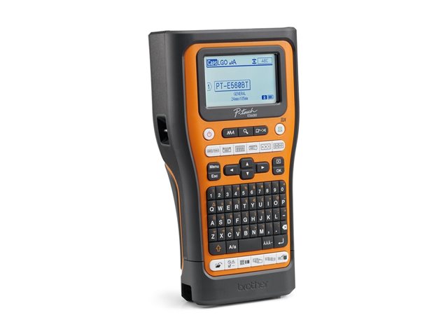 Brother P-Touch PT-E560BTSP - Labelmaker - B/W - thermal transfer - Roll (2.4 cm) - 180 dpi - up to 30 mm/sec - USB 3.0, Bluetooth 5.0 - cutter - Full & Half Cut Function, mirror print - black and orange