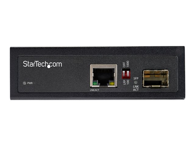 StarTech.com Industrial Fiber to Ethernet Media Converter, 1Gbps SFP to RJ45/ Cat6, Singlemode/Multimode Optical Fiber to Copper Gigabit Eternet Network, 12-56V DC, IP-30/ -40 to +75C - Fiber Media Converter (IMC1GSFP) - Fibre media converter - GigE - 1000Base-SX, 1000Base-T - RJ-45 / SFP (mini-GBIC)